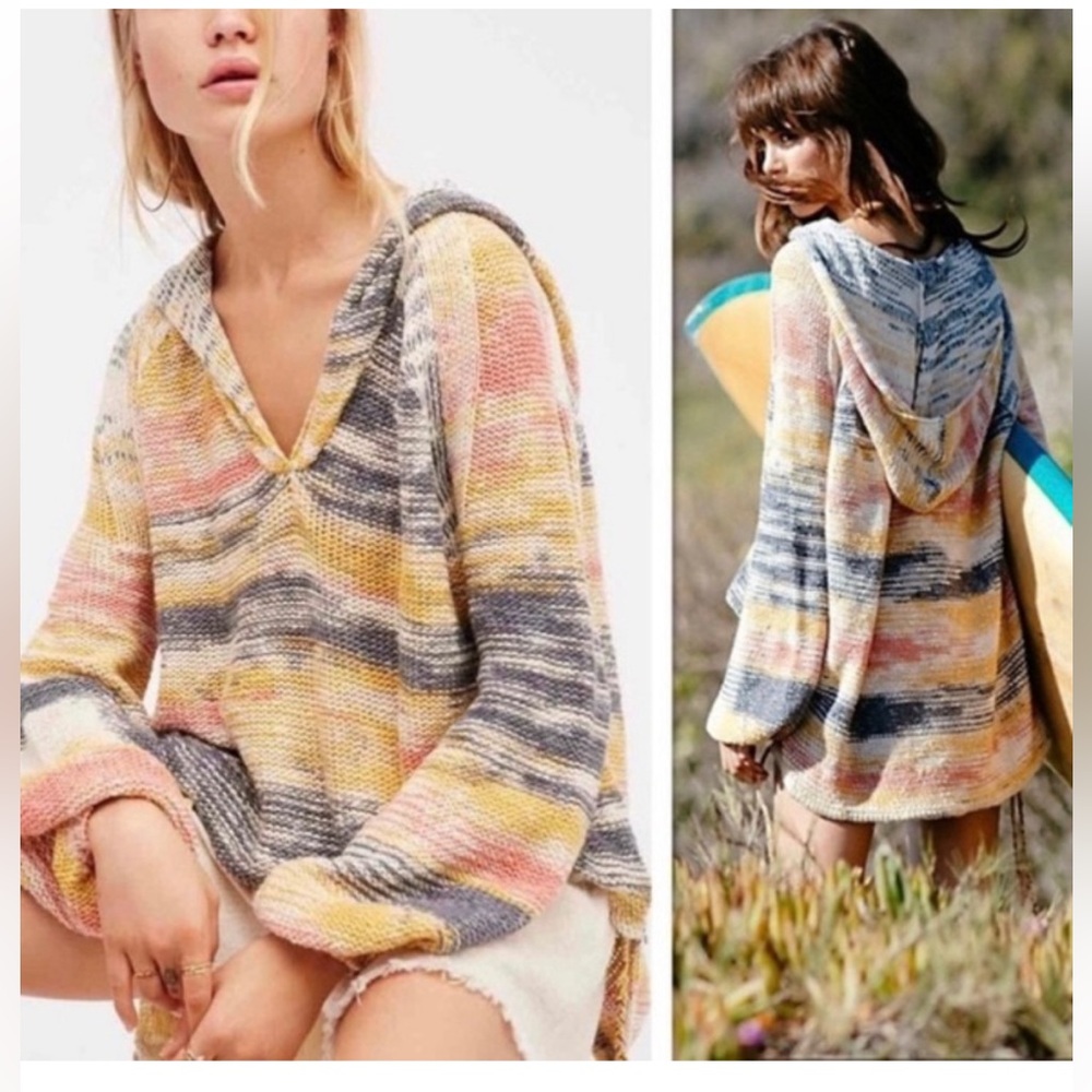Free People V-Neck snowcone knit loose oversized sweater multicolor boho S